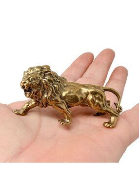 Brass Lion Spirit Animal Figurine Strength Courage Protection Altar Totem